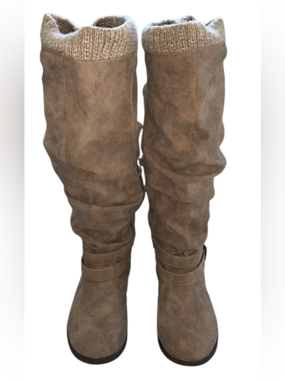 Women's Taupe Slouch Knee-High Boots with Knit Cuff